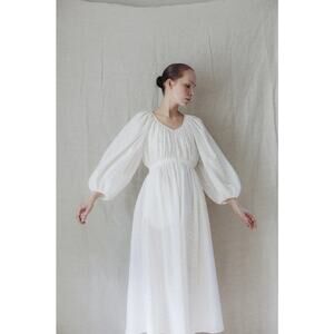 Silversaga White Eyelet Alice Sheer Puff Sleeve Maxi Dress Size Large